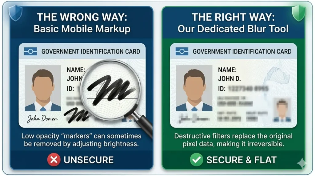 Before and after comparison of using a professional tool to blur sensitive information